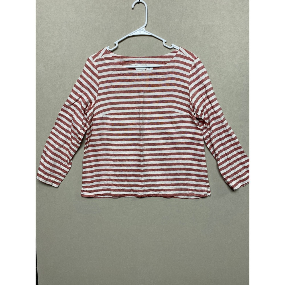 Rachel Zoe Red White Striped 100% Linen Boat Neck Long Sleeve Top Womens Medium